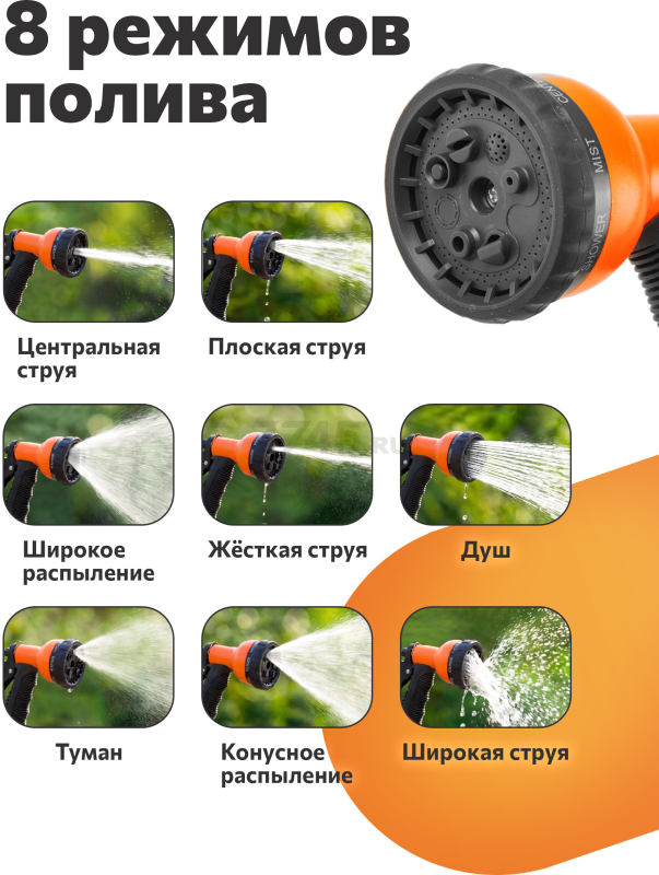Пистолет-распылитель 8-позиционный и набор фитингов STARTUL GARDEN (ST6010-10) - Фото 4