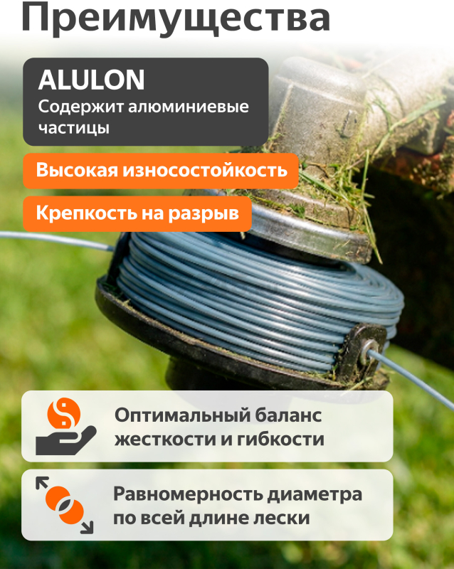 Леска для триммера d 2,4 мм x 80 м сечение квадрат ALULON STARTUL GARDEN (ST6066-24) - Фото 2