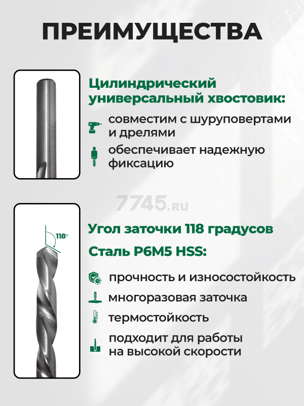 Набор сверл по металлу 2-8 мм 13 штук ВОЛАТ HSS (86000-13) - Фото 2