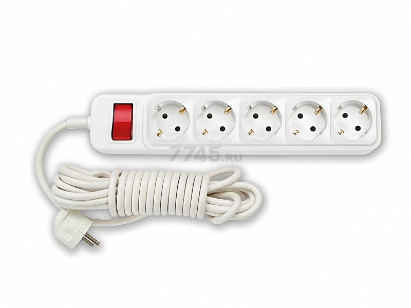 Удлинитель 3,5 м 5 розеток 2,5 кВт с заземлением и выключателем BYLECTRICA (У10-286 3,5м)