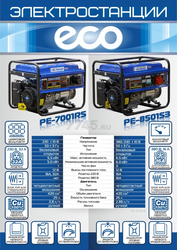Генератор бензиновый ECO PE-7001RS - Фото 12