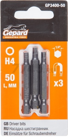 Бита для шуруповерта магнитная Hex4 50 мм GEPARD 3 штуки (GP3400-50)