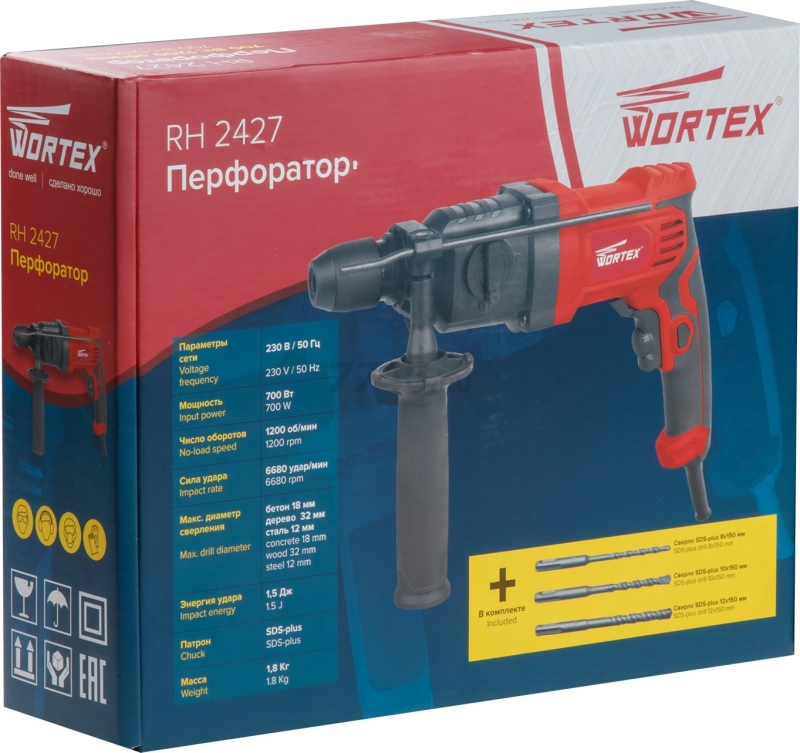 Набор инструмента перфоратор WORTEX RH 2427 и детектор проводки MD 3009 (RH242700025A1) - Фото 6