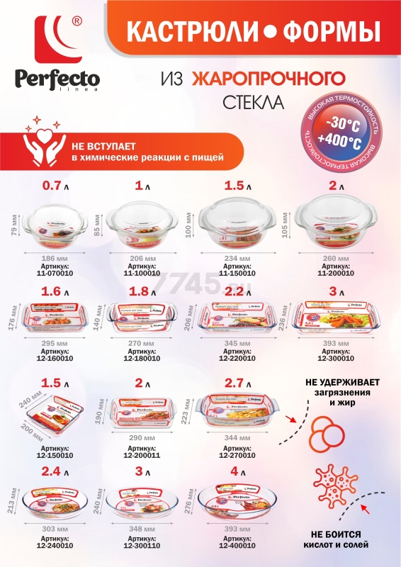 Кастрюля из жаропрочного стекла с крышкой PERFECTO LINEA 1,5 л (11-150010) - Фото 11