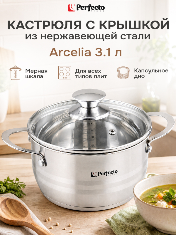 Кастрюля из нержавеющей стали 3,1 л PERFECTO LINEA Arcelia (50-120100)