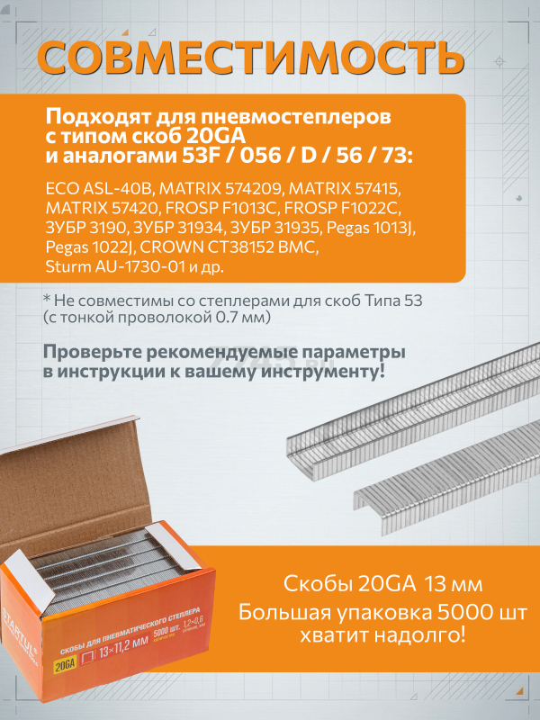 Скобы 13 мм тип 20GA 5000 штук STARTUL PROFI (ST4530-13) - Фото 5