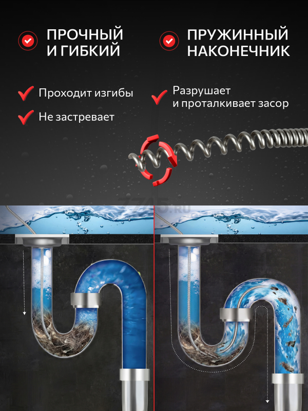 Трос сантехнический пружинный диаметр 6 мм длина 3 м AV ENGINEERING AVE340 (AVE34006030) - Фото 5