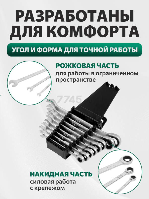 Набор ключей комбинированных с трещоткой 8-19 мм 8 предметов PRO STARTUL (PRO-7108) - Фото 2