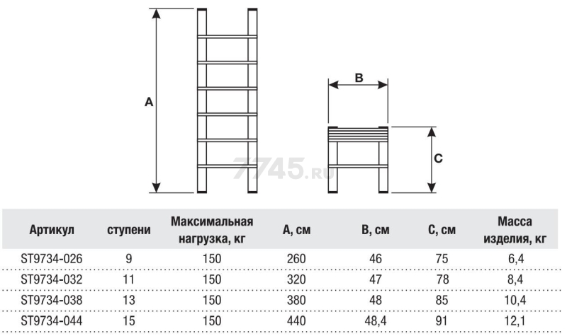 Лестница алюминиевая телескопическая 320 см STARTUL (ST9734-032) - Фото 8