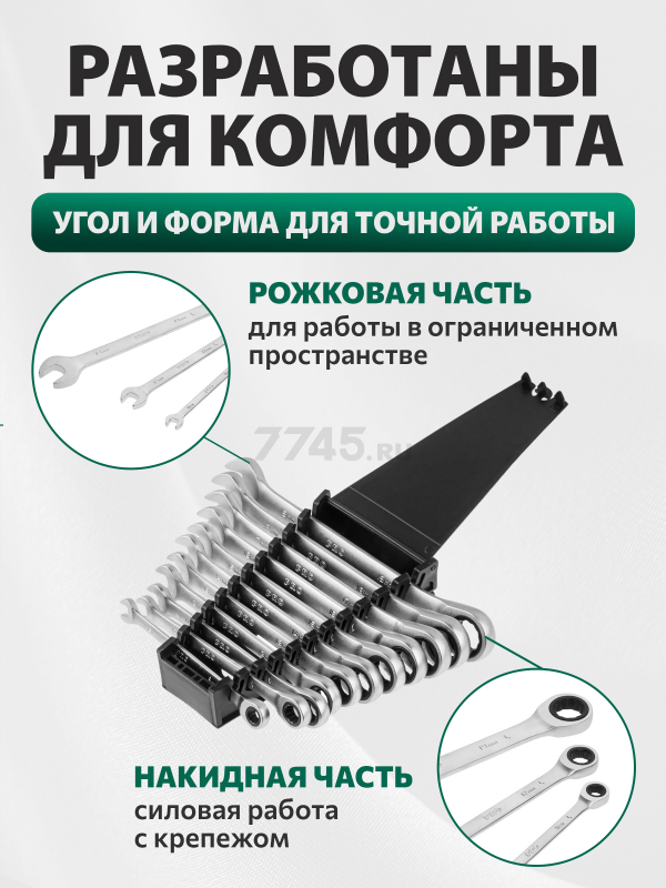 Набор ключей комбинированных с трещоткой 8-19 мм 11 предметов PRO STARTUL (PRO-7111) - Фото 2