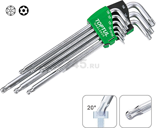 Набор ключей Torx T10-Т50 9 предметов TOPTUL (GAAL0928) - Фото 2