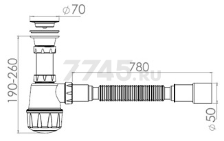 Сифон для кухни выпуск D70 гибкая труба 1 1/2"- 40/50 мм AV ENGINEERING (AVE129760) - Фото 6
