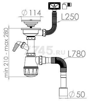 Сифон для кухни выпуск 3 1/2" прямоугольный перелив гибкая труба 1 1/2"- 40/50 мм AV ENGINEERING (AVE129740) - Фото 6