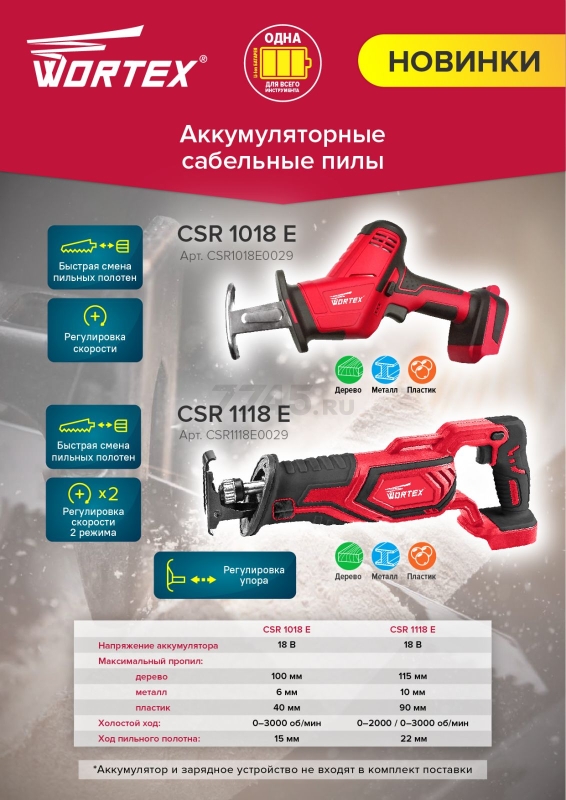 Пила сабельная аккумуляторная WORTEX CSR 1018 E XLT SOLO (CSR1018E0029) - Фото 13