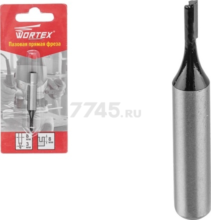 Фреза по дереву пазовая прямая 3х8х51 мм WORTEX (MCAA030818)