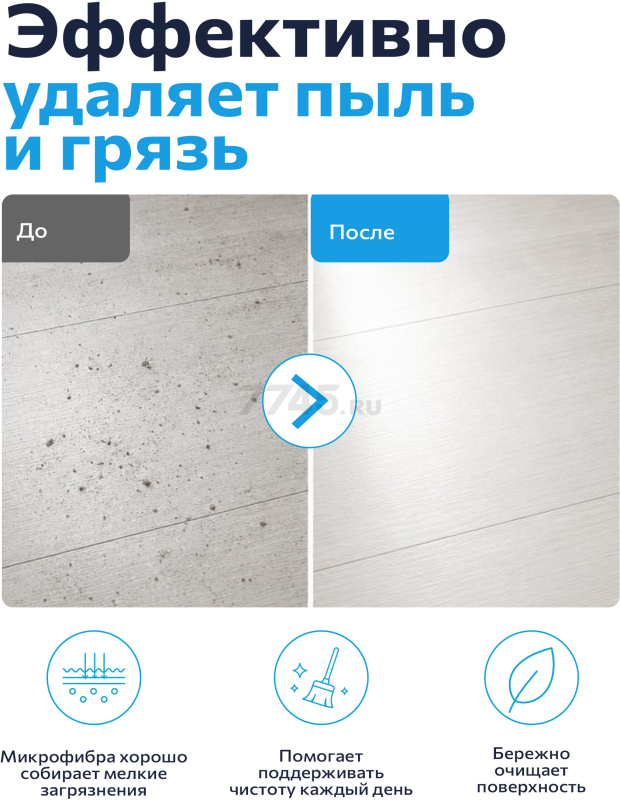 Швабра для пола PERFECTO LINEA Solid с насадкой из микрофибры голубая (43-492022) - Фото 7