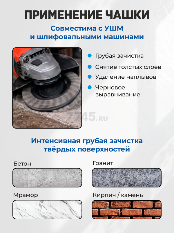 Чашка алмазная шлифовальная 125х22,2 мм двурядная STARTUL EXPERT (SE8001-125) - Фото 2
