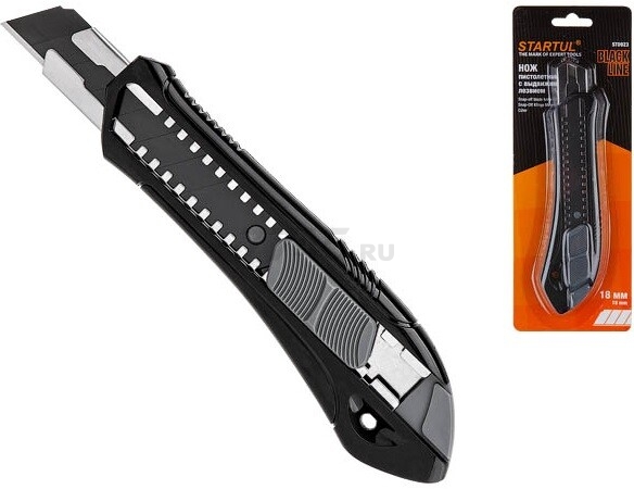 Нож канцелярский выдвижной 18 мм STARTUL Black Line (ST0923)