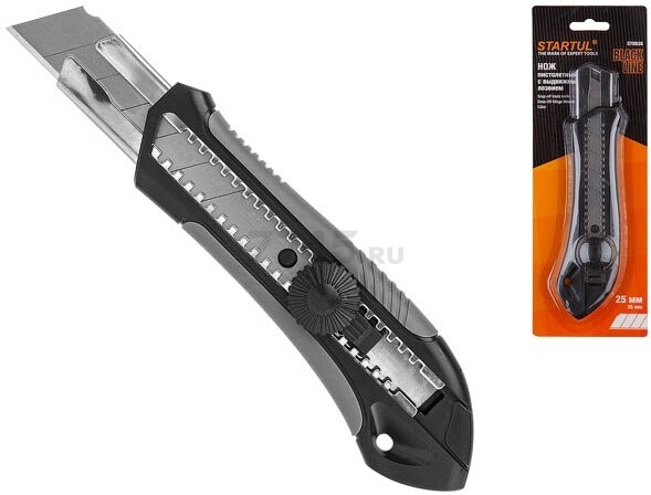 Нож канцелярский выдвижной 25 мм STARTUL Black Line (ST0926)