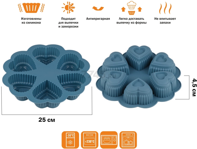 Форма для выпечки силиконовая круглая 25х4,5 см PERFECTO LINEA Bluestone серо-голубой (20-018818) - Фото 2