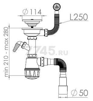 Сифон для кухни выпуск 3 1/2" круглый перелив гибкая труба 1 1/2"- 40/50 мм AV ENGINEERING (AVE129777) - Фото 7