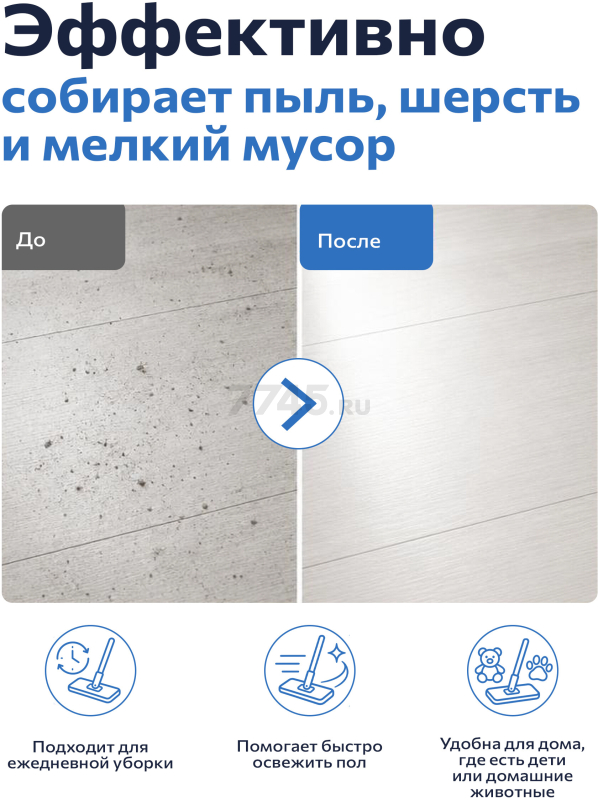 Швабра для пола PERFECTO LINEA с насадкой из шенилла синяя (43-401012) - Фото 7