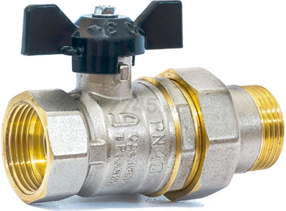 Кран шаровой 1" наружная-внутренняя резьба бабочка со сгоном LD PN 40 (LD47.306.25)