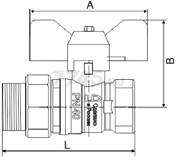 Кран шаровой 1" наружная-внутренняя резьба бабочка со сгоном LD PN 40 (LD47.306.25) - Фото 2