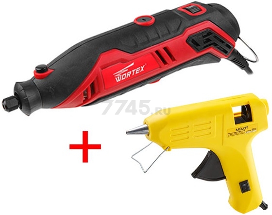 Набор инструмента гравер WORTEX MG 3214 E и пистолет клеевой MOLOT MGG 1140 (MG3214E0011A1)