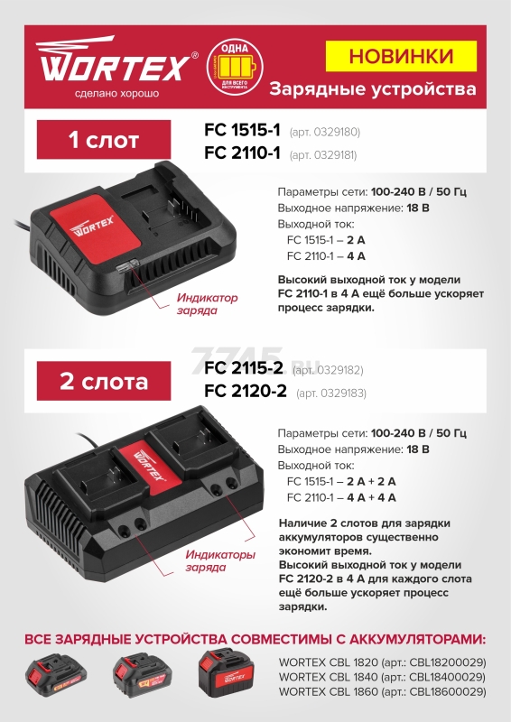Зарядное устройство 18В WORTEX FC 2120-2 XLT (0329183) - Фото 2