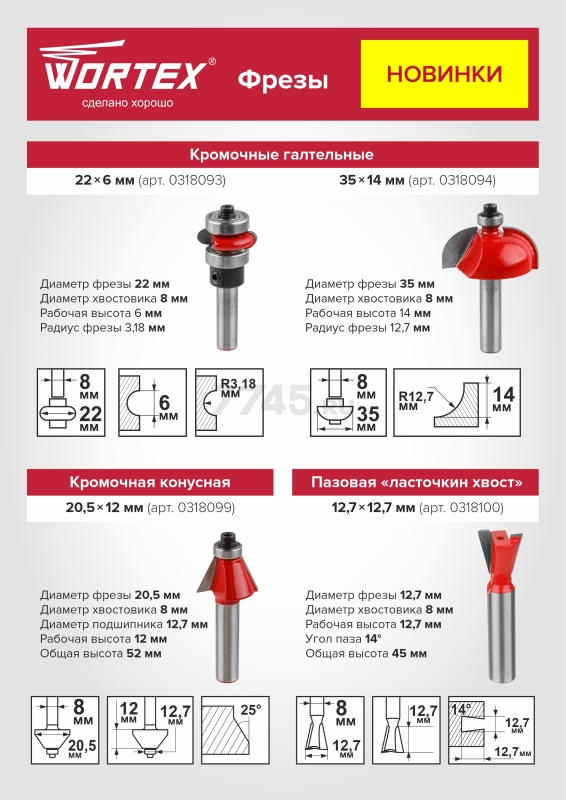 Фреза по дереву кромочная конусная 20,5х12х52 мм WORTEX (0318099) - Фото 2