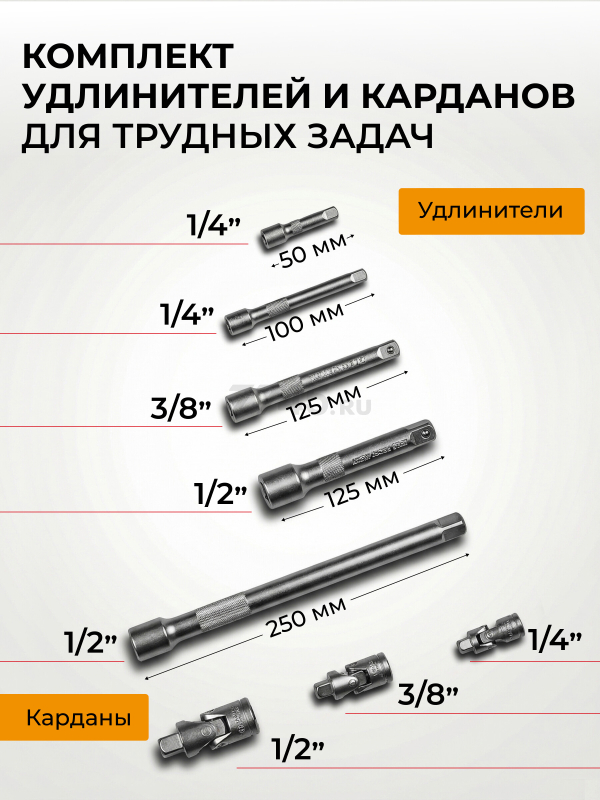 Набор инструментов 1/4", 1/2", 3/8" 6 граней 216 предметов PRO STARTUL Stuttgart (PRO-216S) - Фото 6