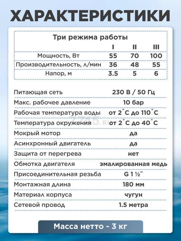 Насос циркуляционный A&P Titan-RS25-60-180 (AP118T007) - Фото 6