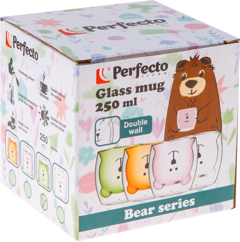 Стакан стеклянный PERFECTO LINEA Bear с двойными стенками 250 мл розовый (30-125004) - Фото 6