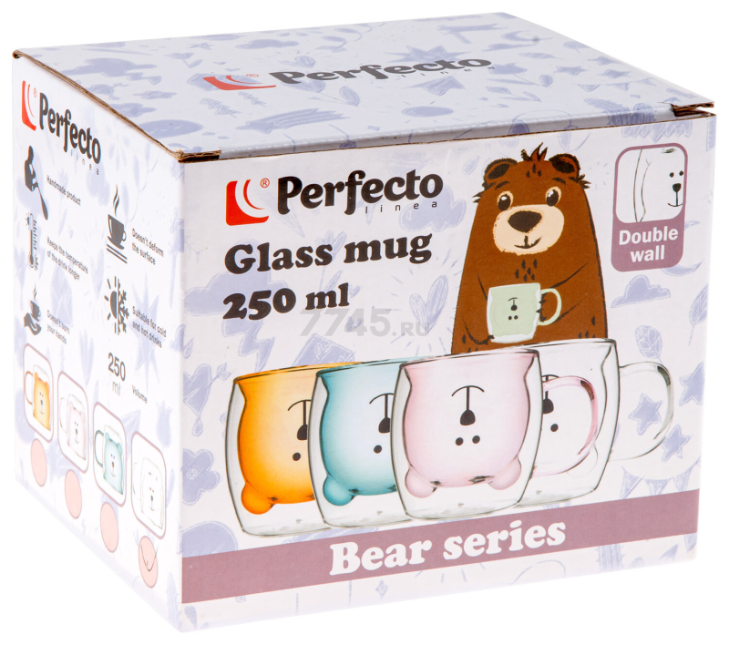 Кружка стеклянная PERFECTO LINEA Bear с двойными стенками 250 мл синяя (30-125202) - Фото 8