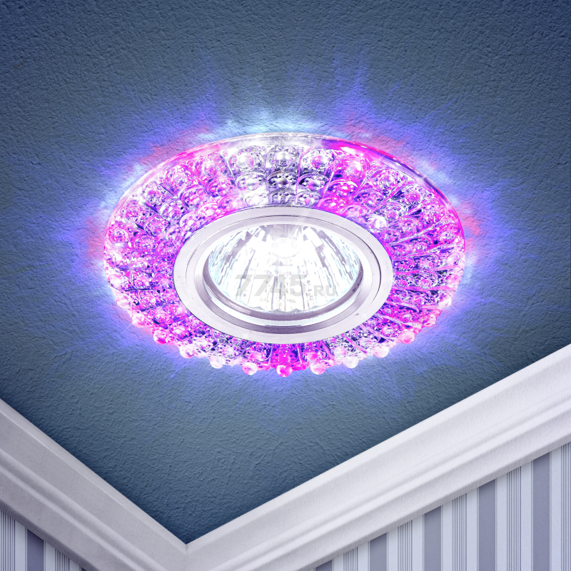 Точечный светильник под лампу GU5.3 с LED подсветкой ЭРА DK LD2 SL/WH+PU прозрачный (Б0019198) - Фото 2