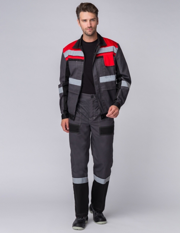 Костюм рабочий летний ФАКЕЛ Виват-1 Премиум размер 52-54 рост 170-176 серый/черный/красный (87473059.005) - Фото 2
