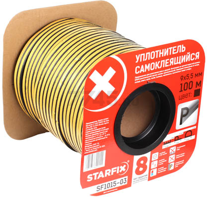 Уплотнитель тип P черный 9х5,5 мм STARFIX 100 м (SF1015-03) - Фото 12