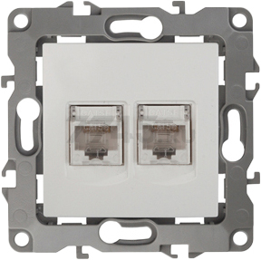 Розетка компьютерная RJ-45 двойная ЭРА 12 слоновая кость (12-3108-02)