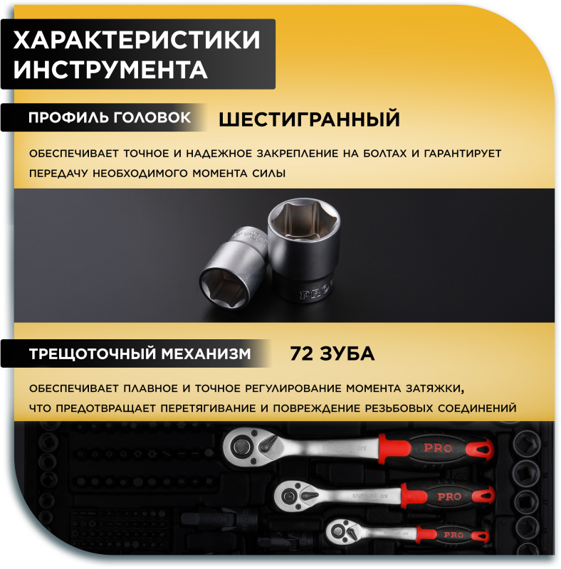 Набор инструментов 1/4", 3/8", 1/2" 6 граней 142 предмета PRO STARTUL Stuttgart (PRO-142S) - Фото 3