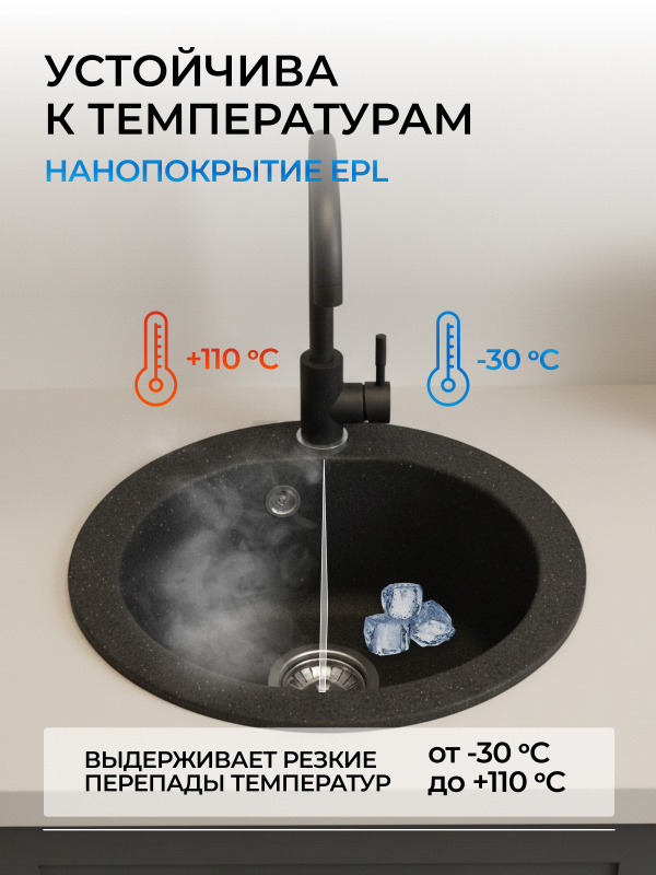 Мойка из искусственного камня AV ENGINEERING Gold черный (AV510000GBKA) - Фото 6