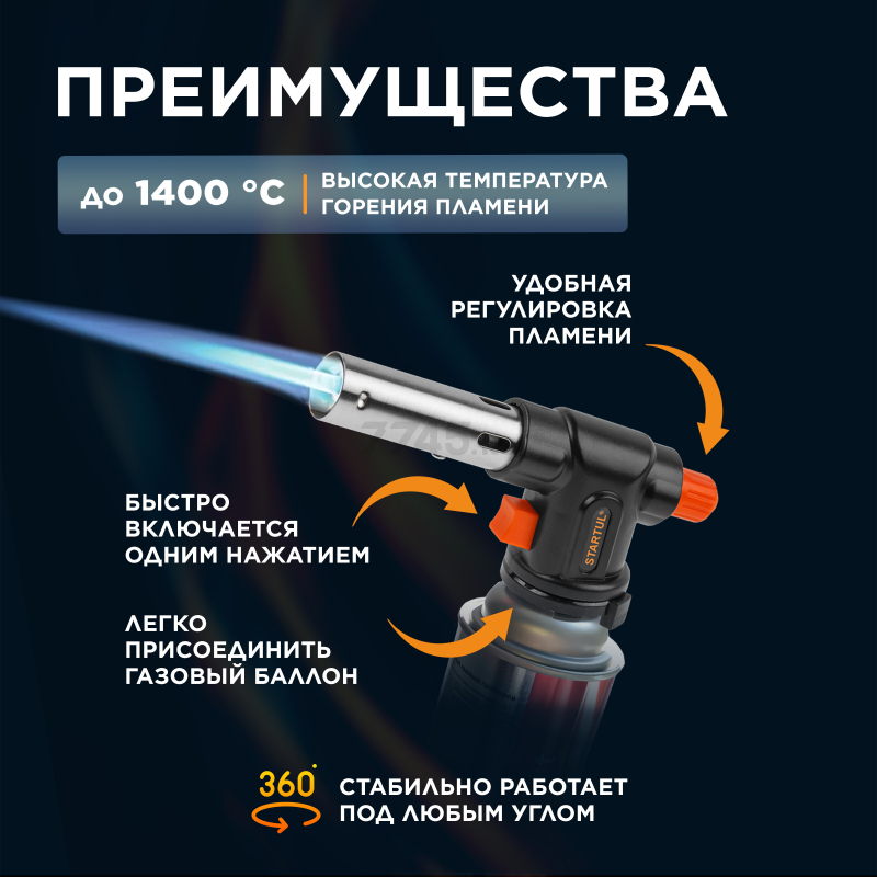 Горелка газовая STARTUL с пьезоподжигом (ST1560-04) - Фото 2