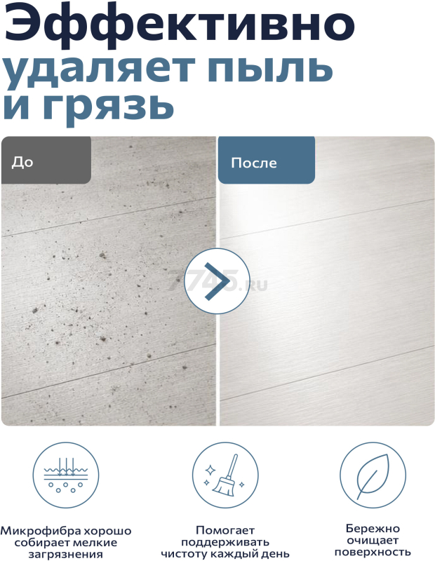 Швабра для пола PERFECTO LINEA с насадкой из микрофибры темно-синяя (43-392023) - Фото 7