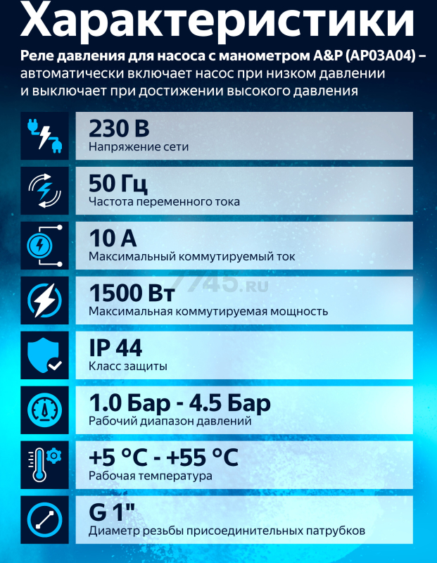 Реле давления для насоса с манометром A&P (AP03A04) - Фото 2
