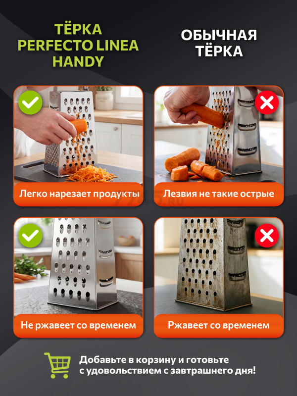 Терка универсальная 4-сторонняя PERFECTO LINEA Handy (21-682300) - Фото 4