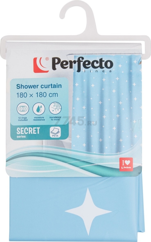 Штора для ванной комнаты 180х180 с кольцами PERFECTO LINEA Secret звездное небо (36-118102) - Фото 3