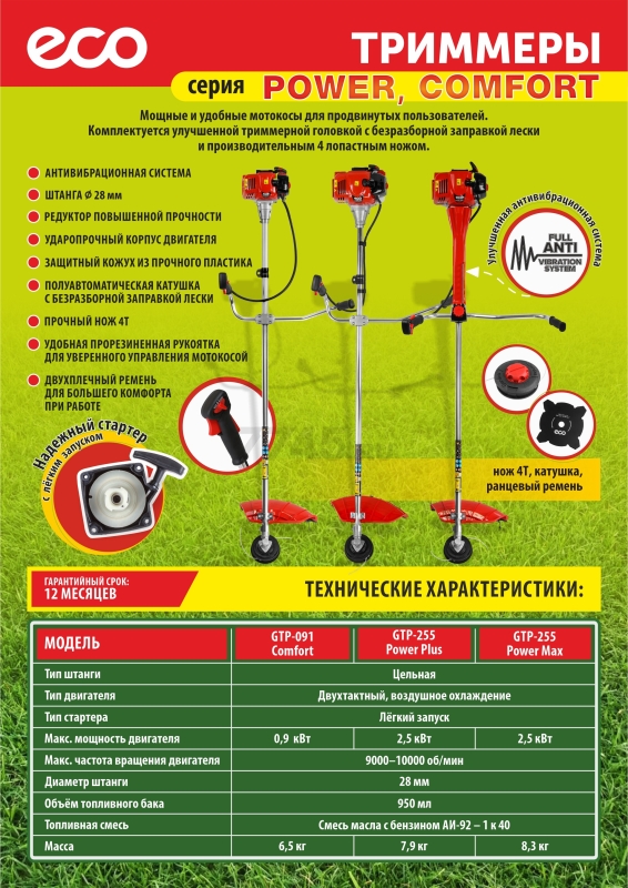 Бензиновый триммер (Мотокоса) ECO GTP-255 Power Plus (EC1551-5) - Фото 10