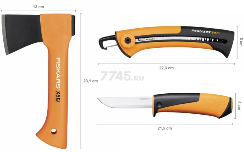 Набор инструмента (топор туристический X5 + нож + пила SW73) FISKARS (1057912) - Фото 11