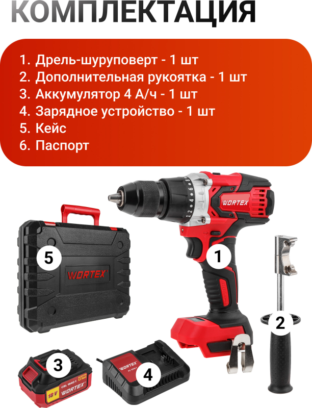Дрель-шуруповерт аккумуляторная WORTEX BD 2030 Dli XLT SET (0329280) - Фото 8