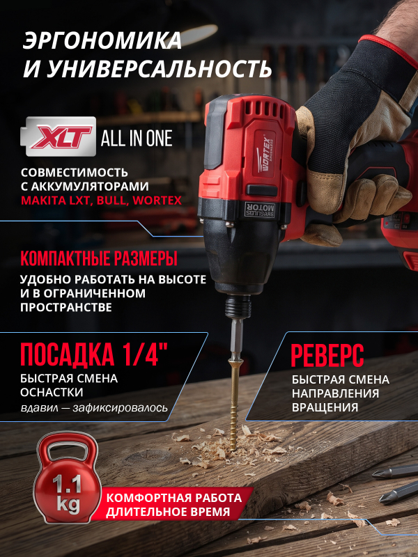 Шуруповерт (винтоверт) ударный аккумуляторный WORTEX CWR 0118 XLT SET (0329286) - Фото 4